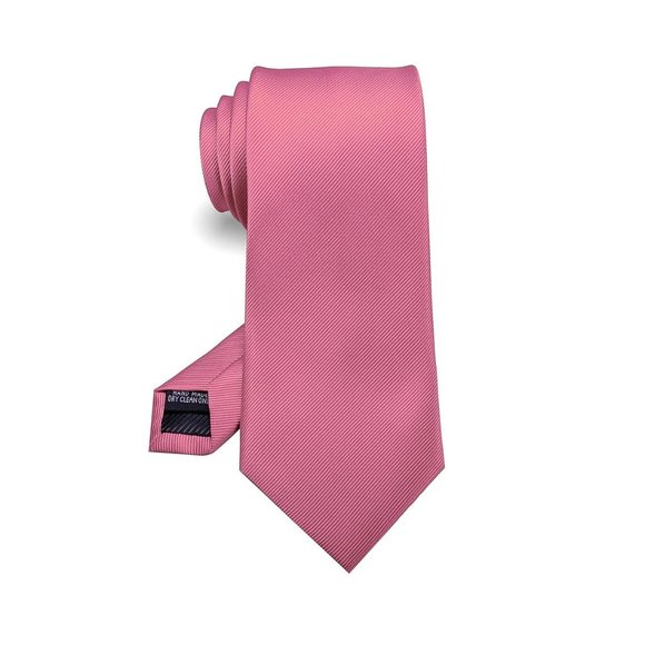 Mens 5 Piece Tie + Bow Tie + Pocket Square + Cufflinks + Clip Satin Pink - Picture 2 of 5